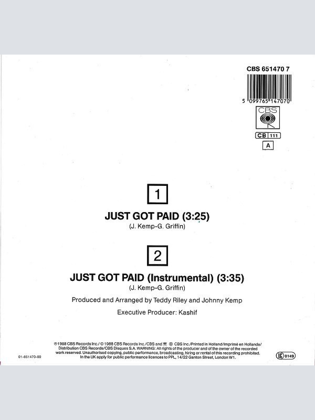 Vinyl / Johnny Kemp - Just Got Paid