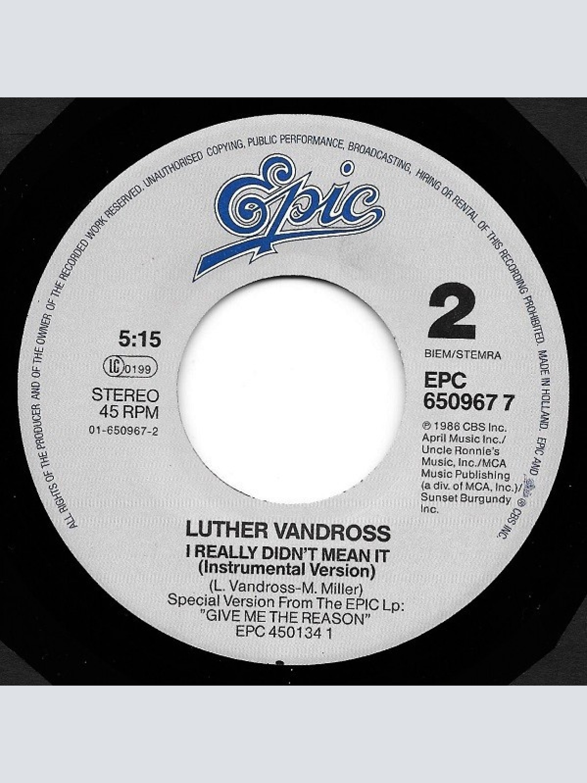 Vinyl / Luther Vandross - I Really Didn't Mean It