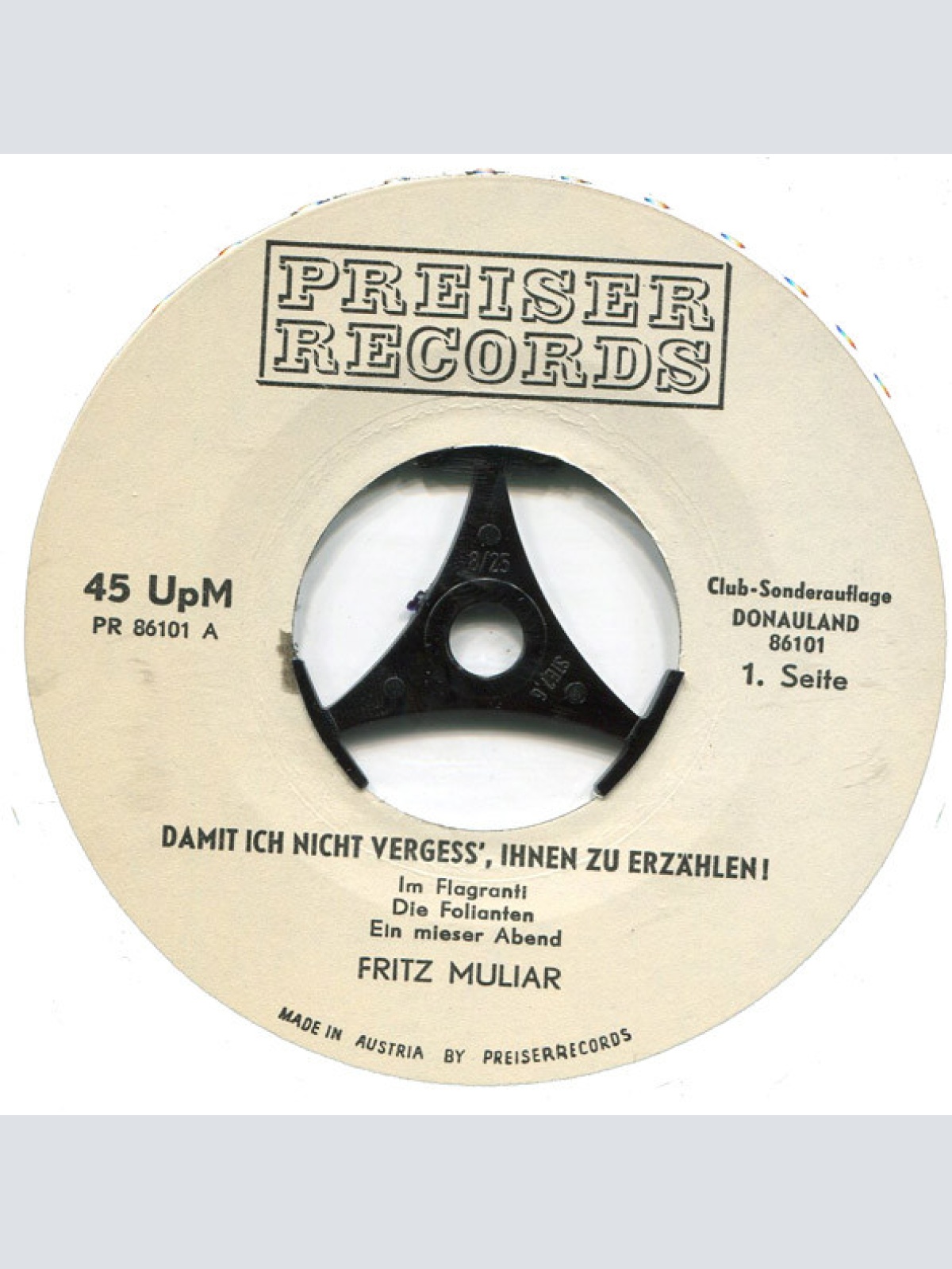 Vinyl / Fritz Muliar - Damit Ich Nicht Vergess', Ihnen Zu Erzählen !