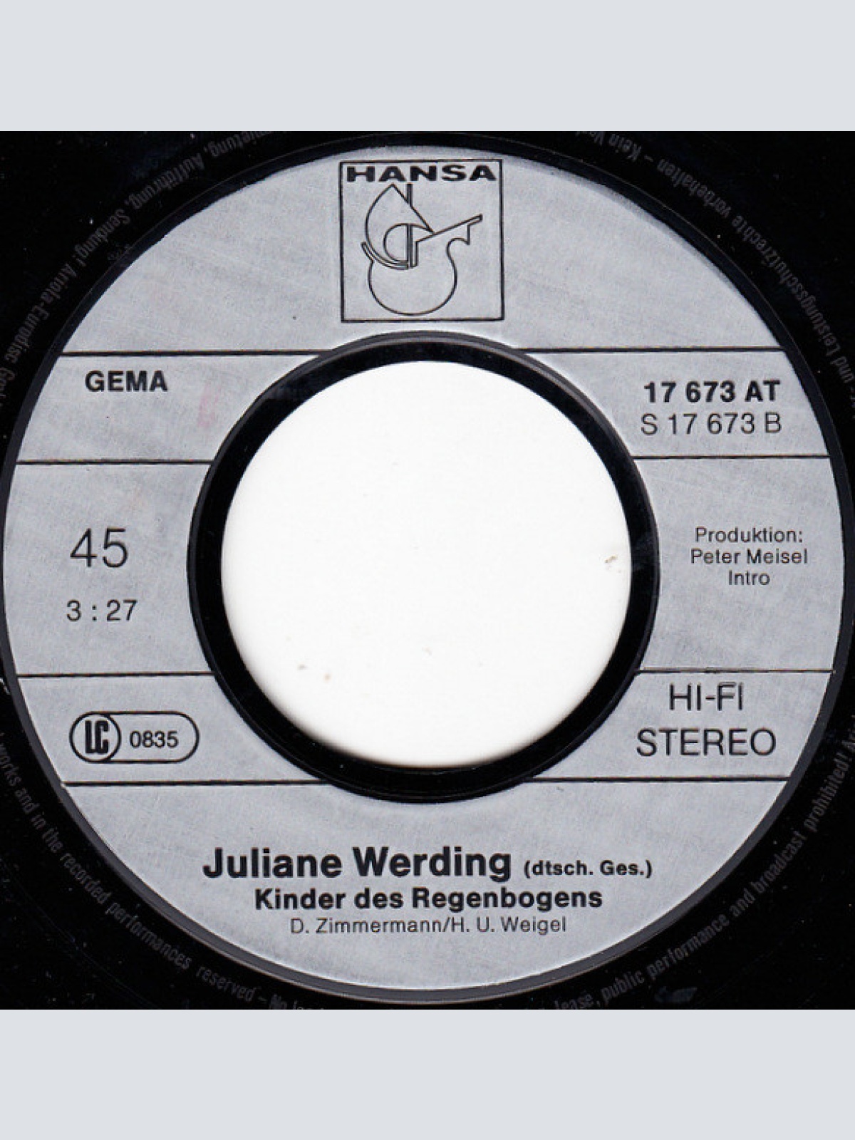 Vinyl / Juliane Werding - Am Tag, Als Conny Kramer Starb / Kinder Des Regenbogens