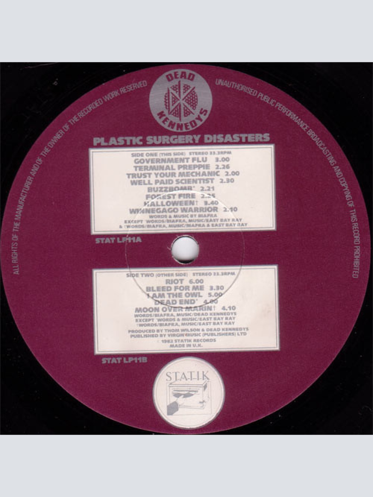 Vinyl / Dead Kennedys - Plastic Surgery Disasters