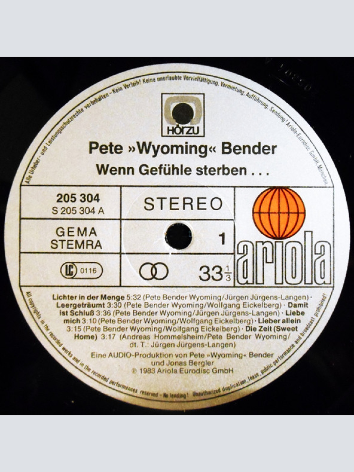 Vinyl / Pete Wyoming Bender - Wenn Gefühle Sterben ...