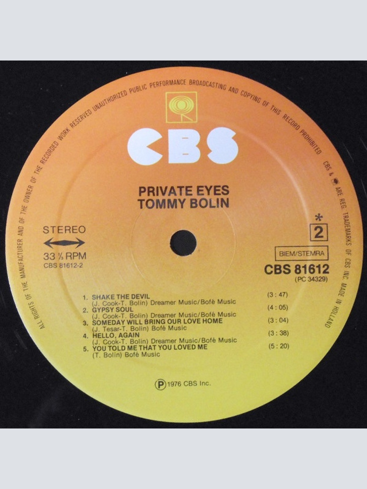 Vinyl / Tommy Bolin - Private Eyes
