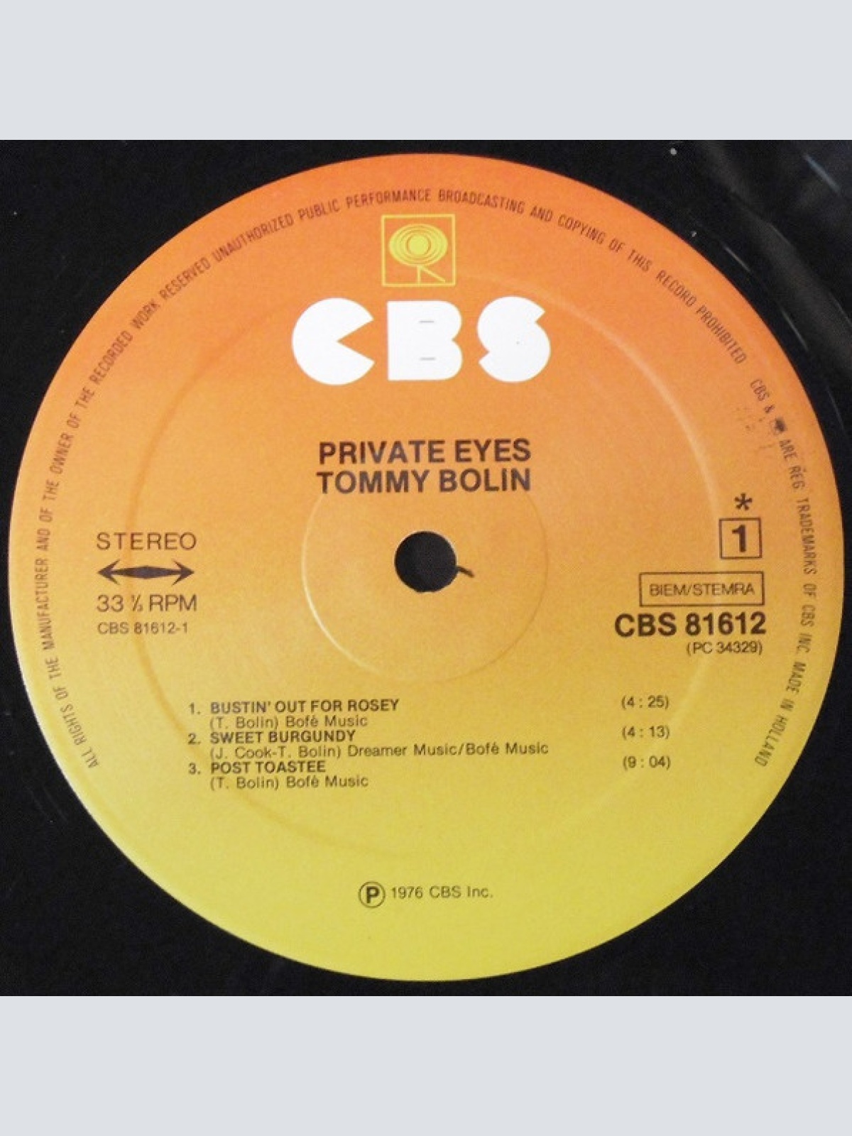 Vinyl / Tommy Bolin - Private Eyes