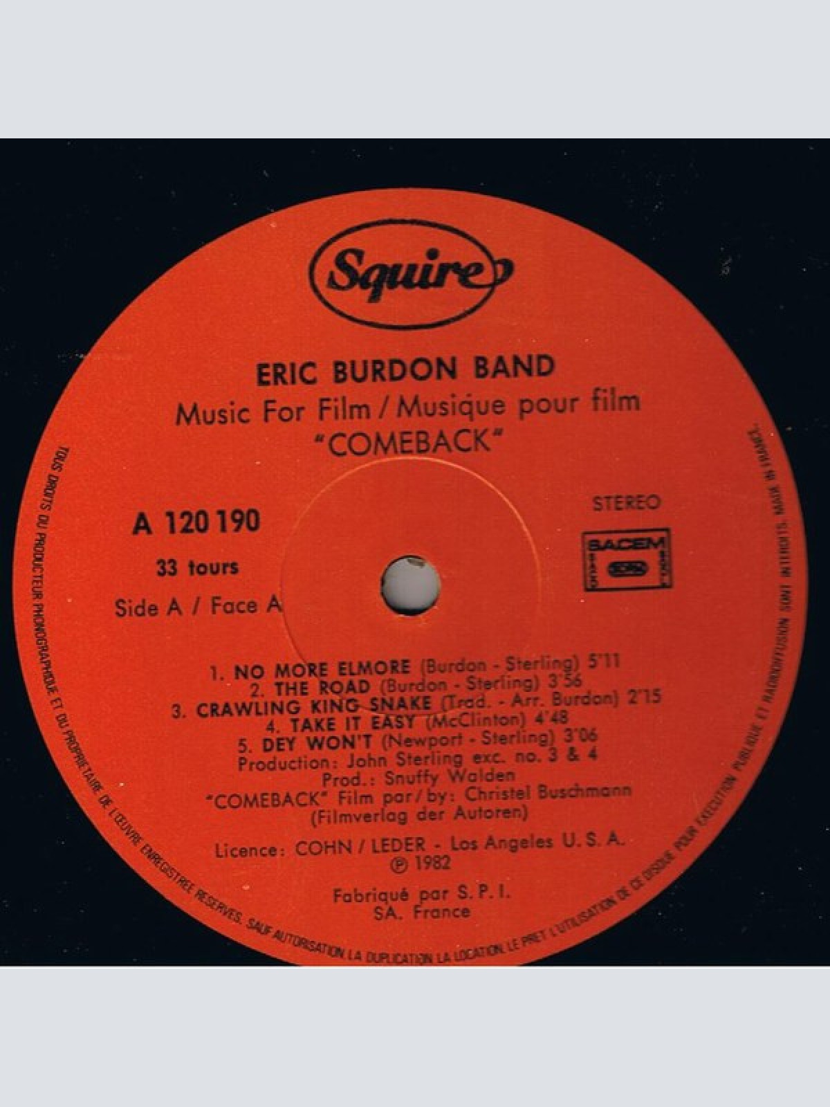 Vinyl / Eric Burdon Band - Music For Film / Musique Pour Film "Comeback"