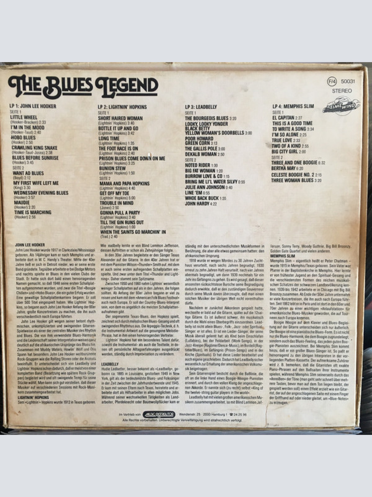 Vinyl / John Lee Hooker, Lightnin' Hopkins, Leadbelly, Memphis Slim - The Blues Legend