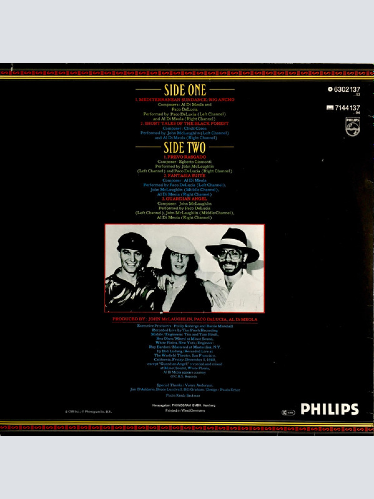 Vinyl / Al Di Meola / John McLaughlin / Paco De Lucia* - Friday Night In San Francisco