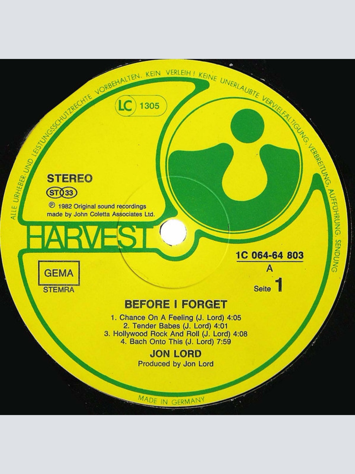 Vinyl / Jon Lord - Before I Forget