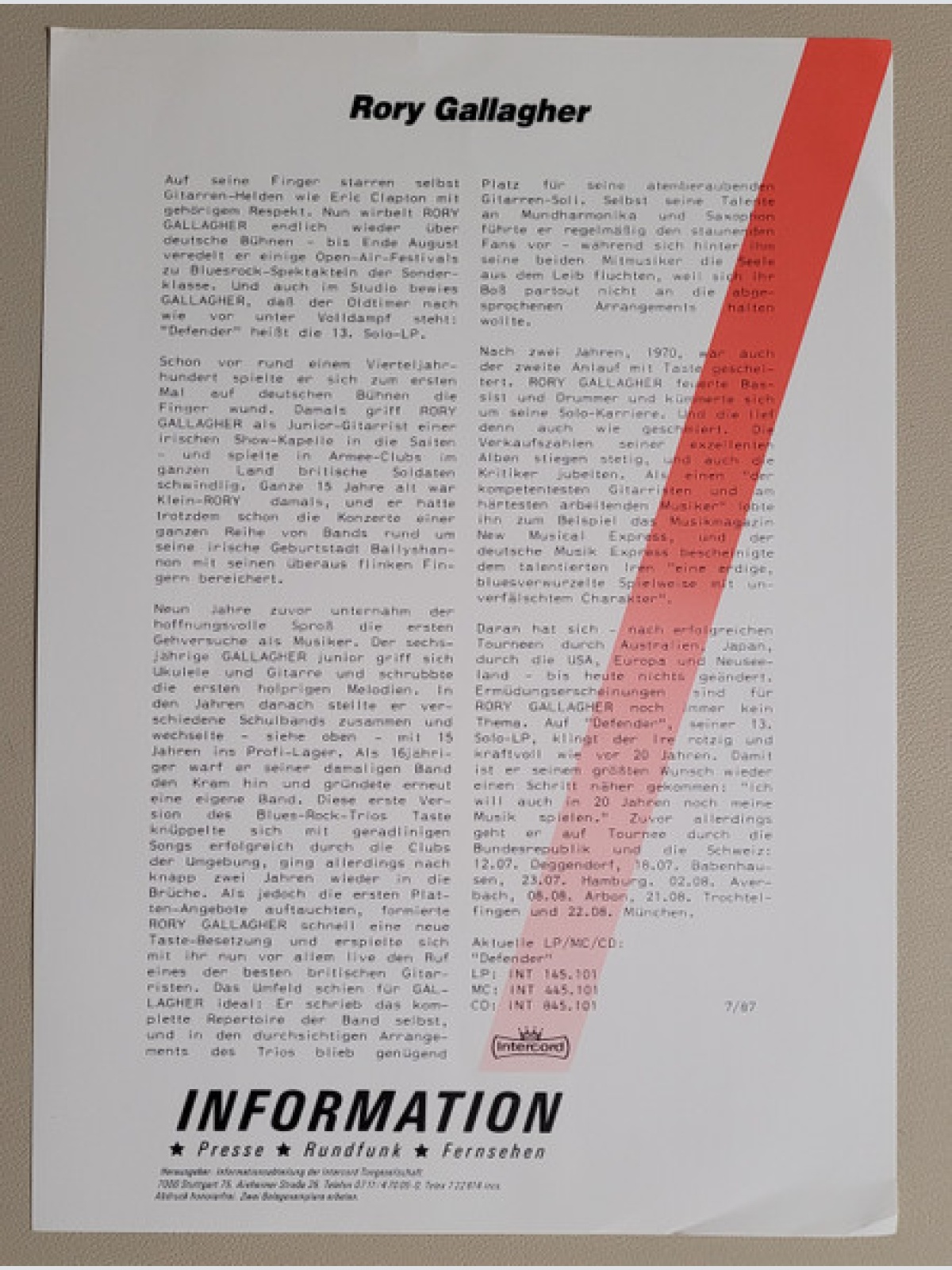 Vinyl / Rory Gallagher - Defender