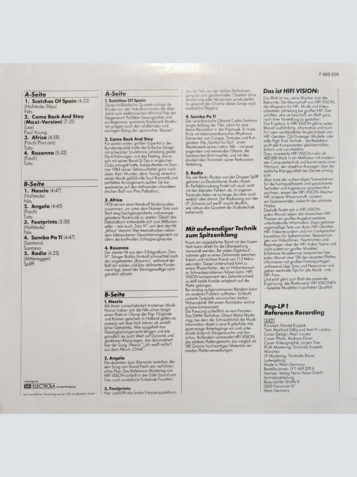 Vinyl / Various - Hifi Visionen Pop-LP 1 (Reference Recording)