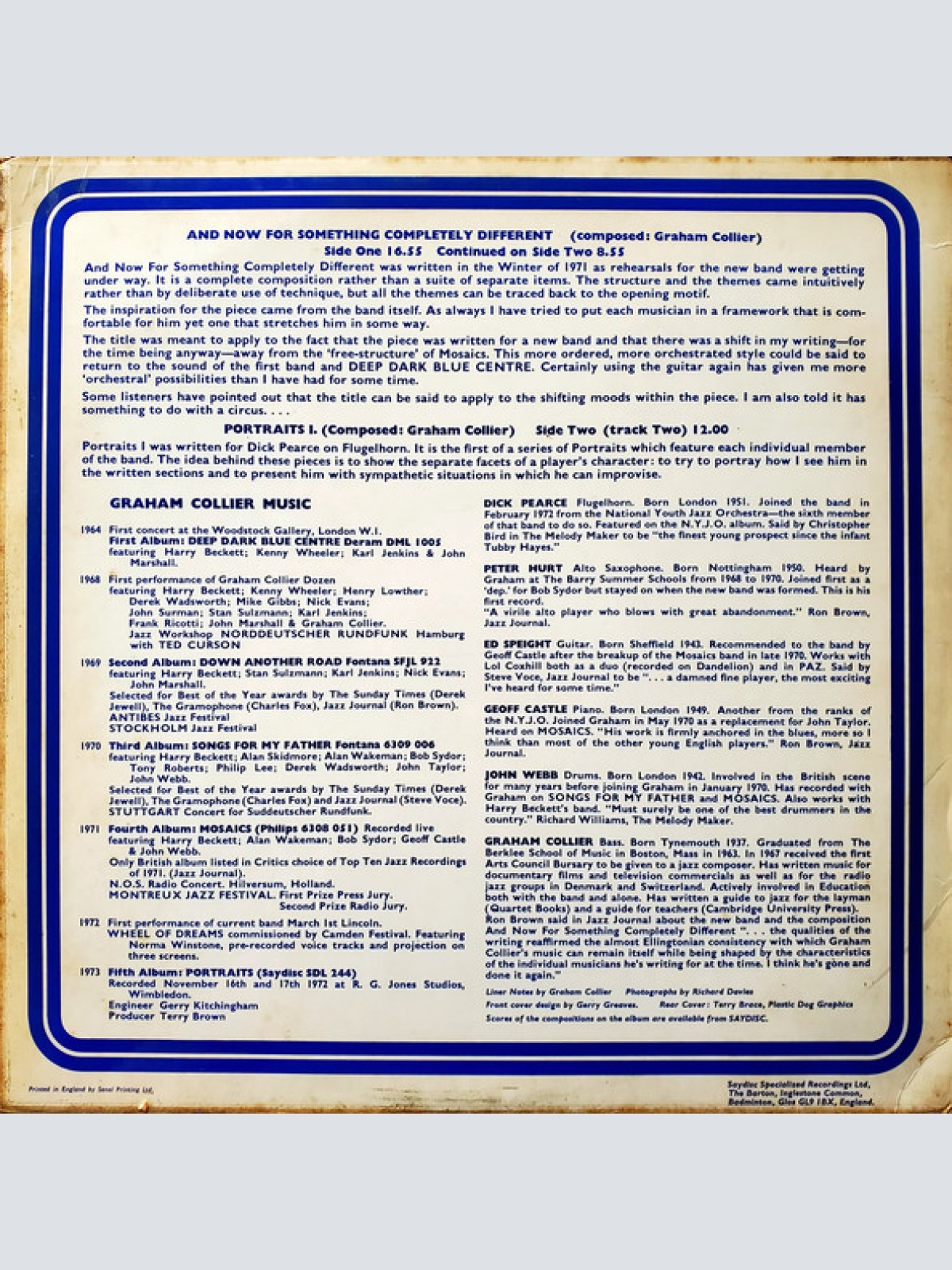 Vinyl / Graham Collier Music - Portraits