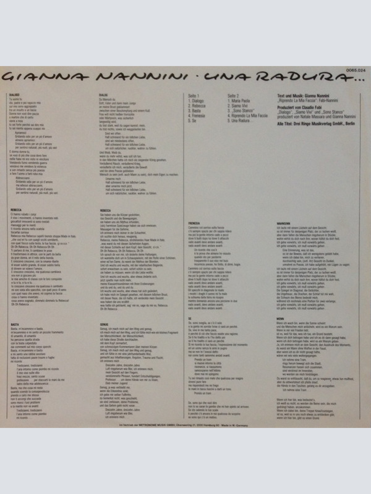 Vinyl / Gianna Nannini - Una Radura ...