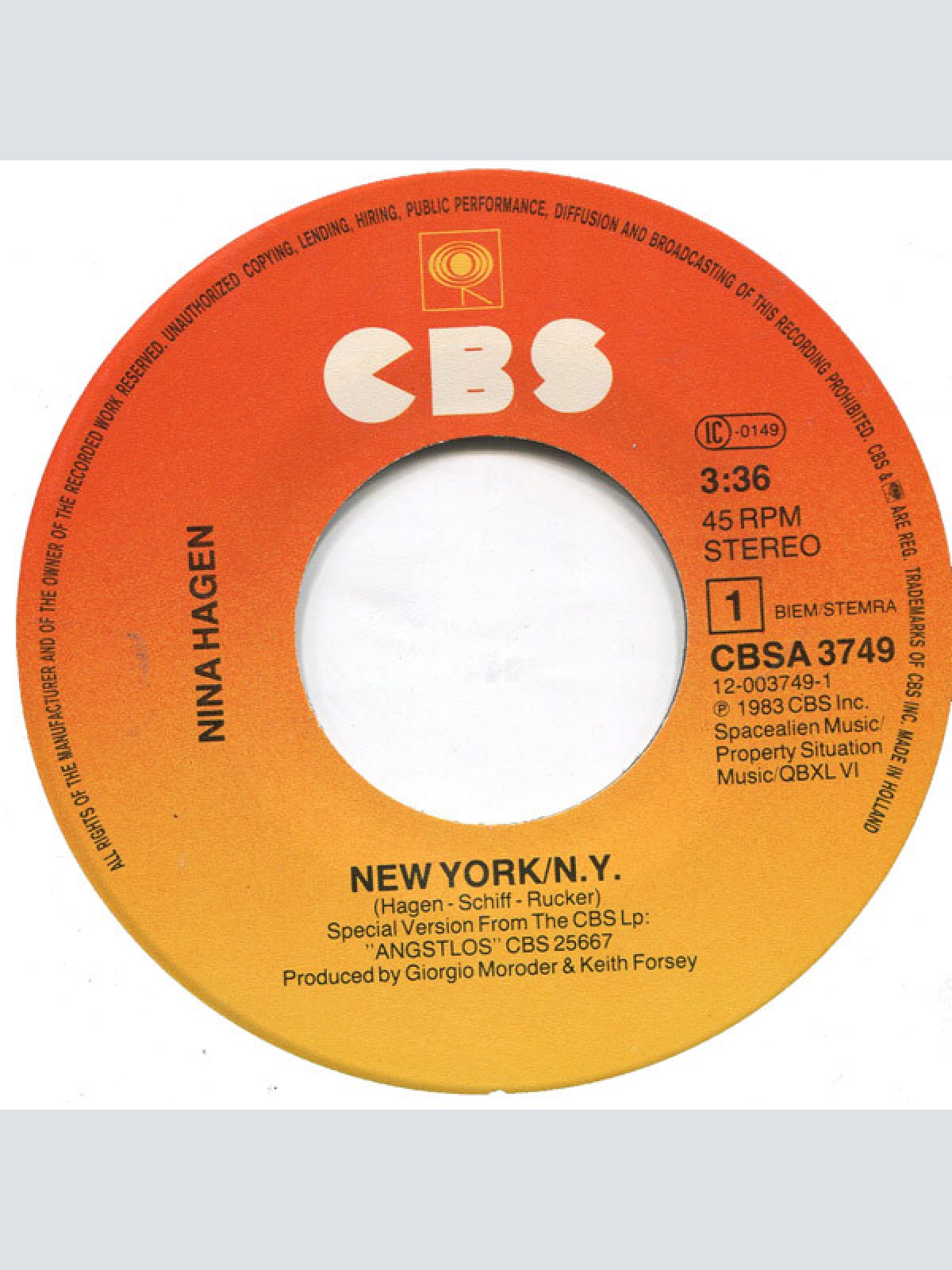 Vinyl / Nina Hagen - New York / N.Y.