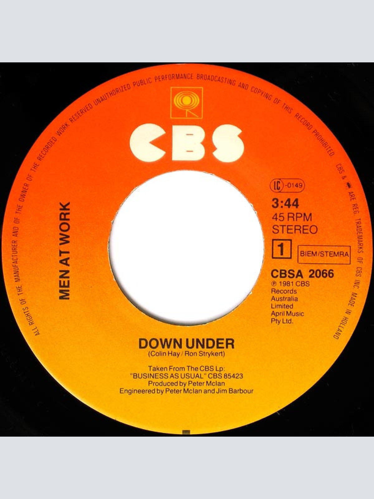 Vinyl / Men At Work - Down Under