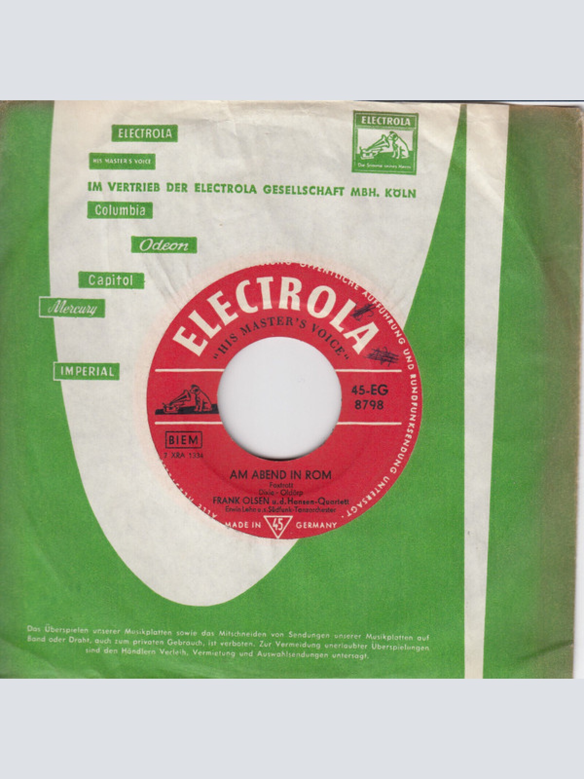 Vinyl / Frank Olsen (2) - Am Abend In Rom / Komm Mit Nach Mexico