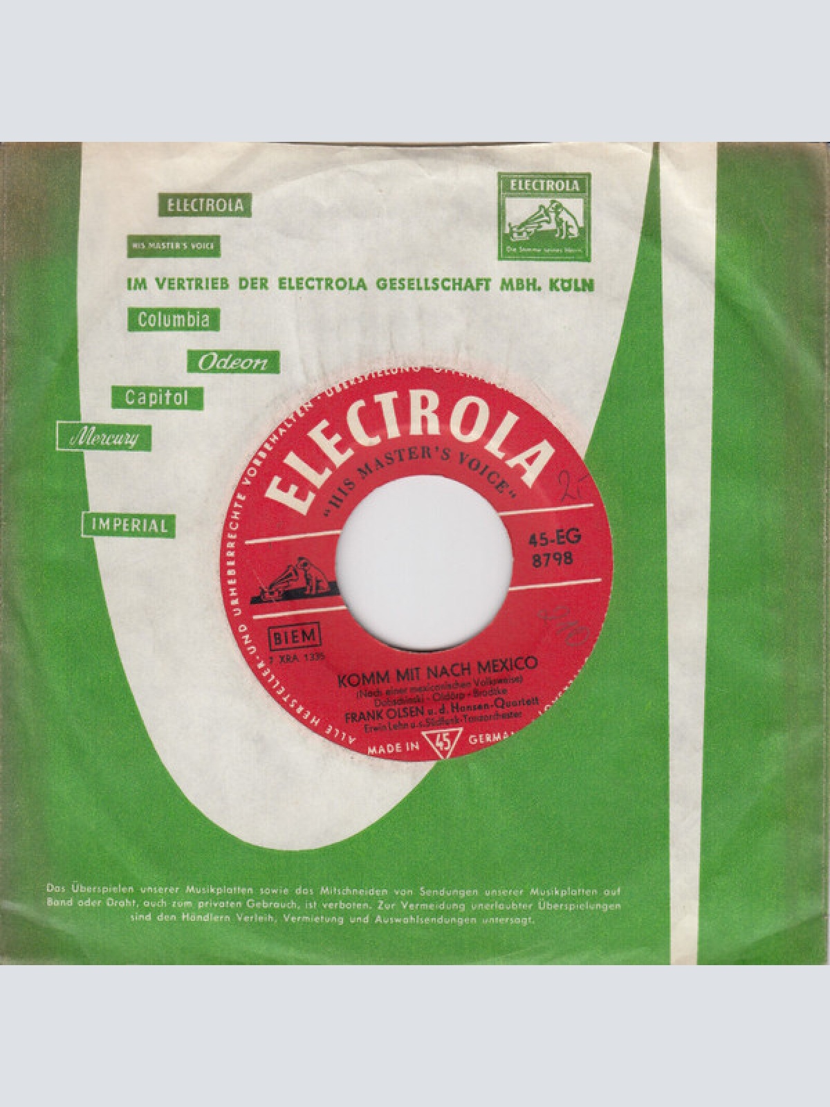 Vinyl / Frank Olsen (2) - Am Abend In Rom / Komm Mit Nach Mexico