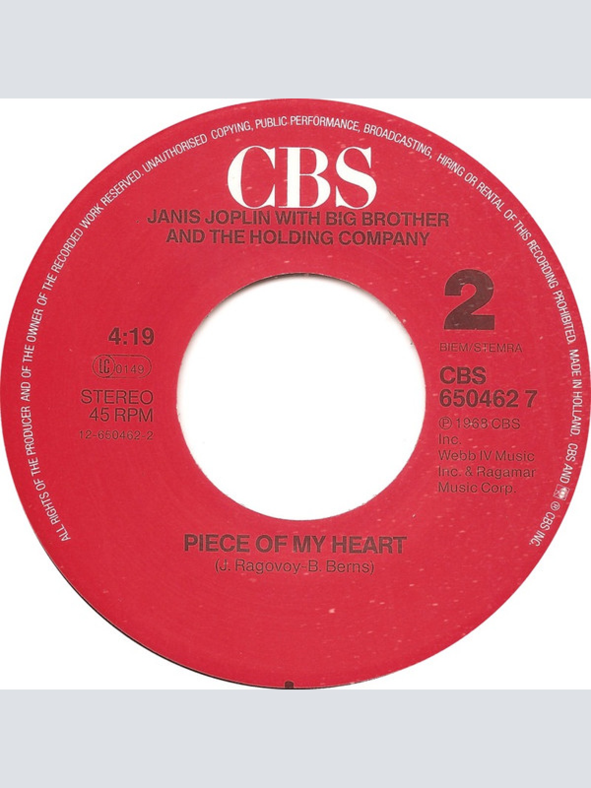 Vinyl / Janis Joplin - Me And Bobby McGee / Piece Of My Heart