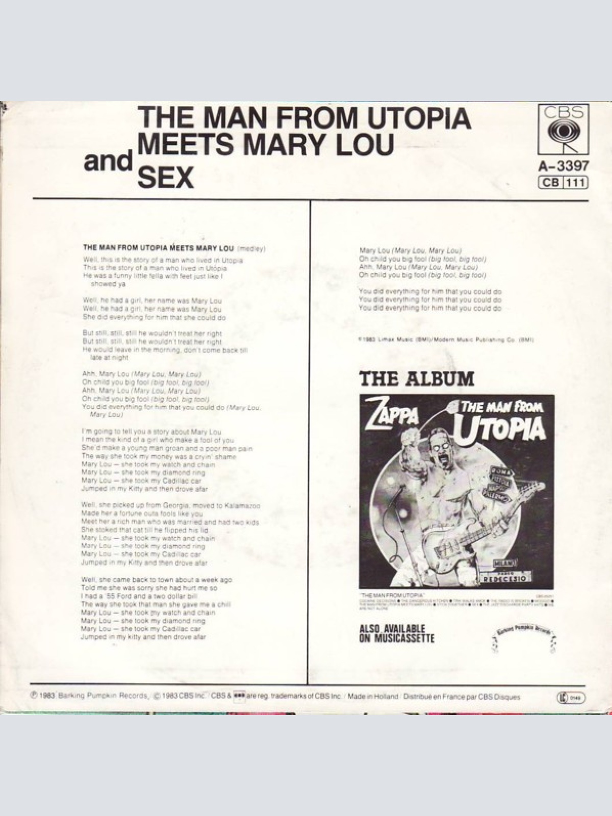 Vinyl / Frank Zappa - The Man From Utopia Meets Mary Lou