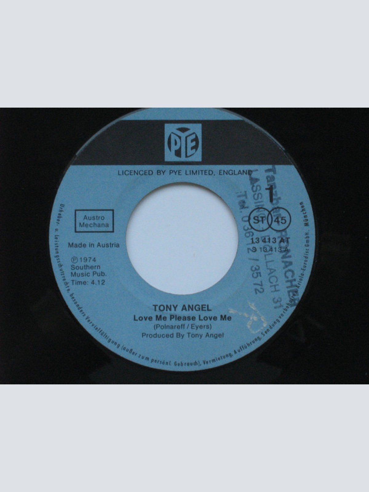 Vinyl / Tony Angel - Love Me Please Love Me / Deep Inside My Heart