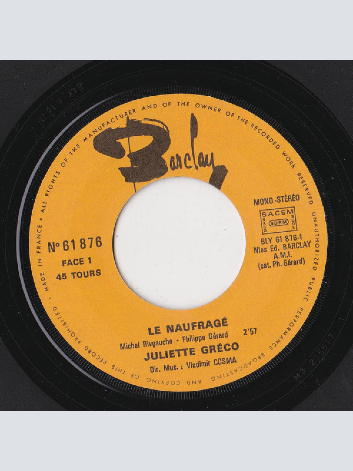 Vinyl / Juliette Gréco - Le Naufragé / Cette Chanson Inachevee