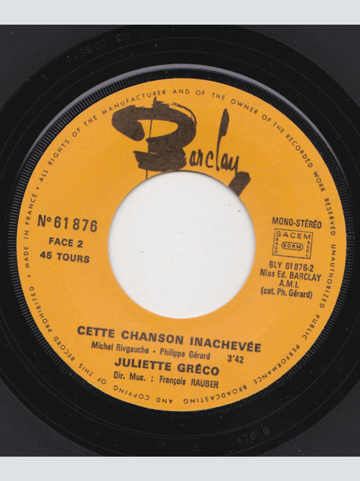 Vinyl / Juliette Gréco - Le Naufragé / Cette Chanson Inachevee