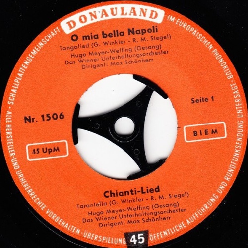 Vinyl / Hugo Meyer-Welfing, Das Wiener Unterhaltungsorchester*, Max Schönherr - O Mia Bella Napoli / Chianti-Lied / Abends In Napoli / La Paloma