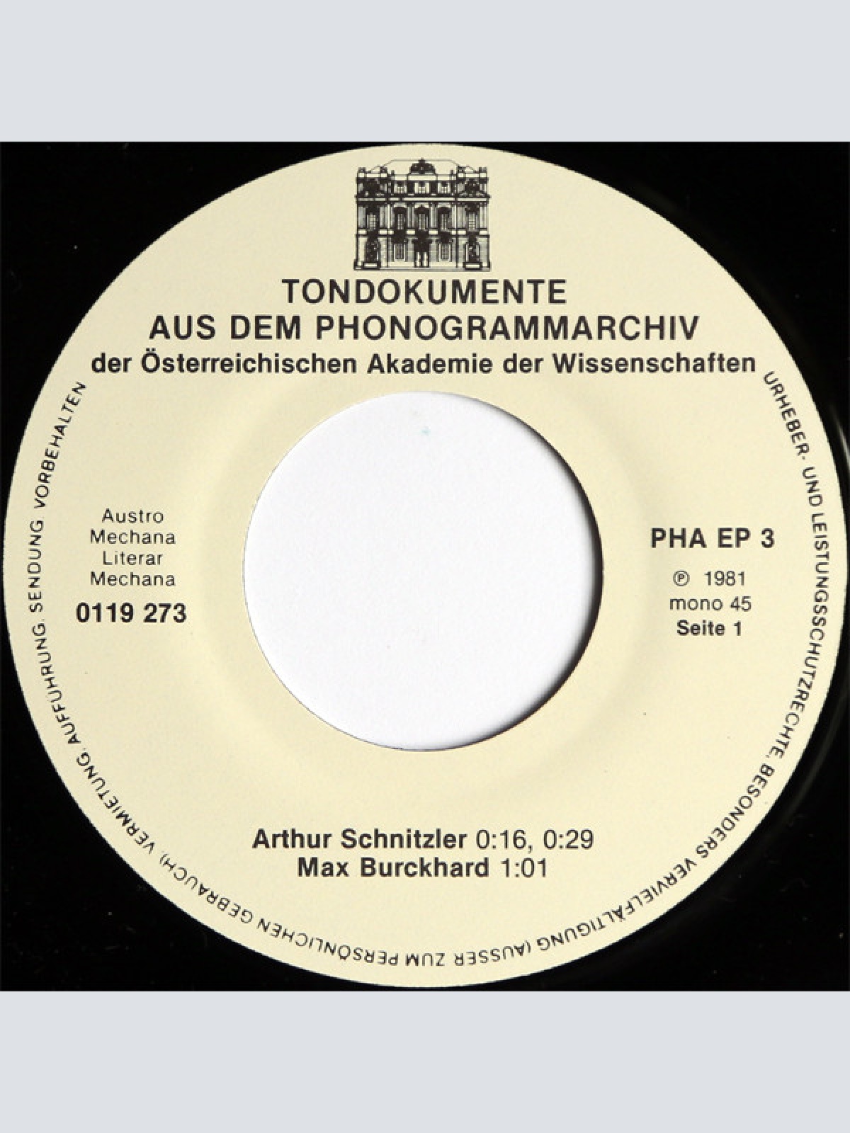 Vinyl / Arthur Schnitzler, Max Burckhard, Julius Gans von Ludassy, Hugo von Hofmannsthal - Tondokumente Aus Dem Phonogrammarchiv Der Österreichischen Akademie Der Wissenschaften