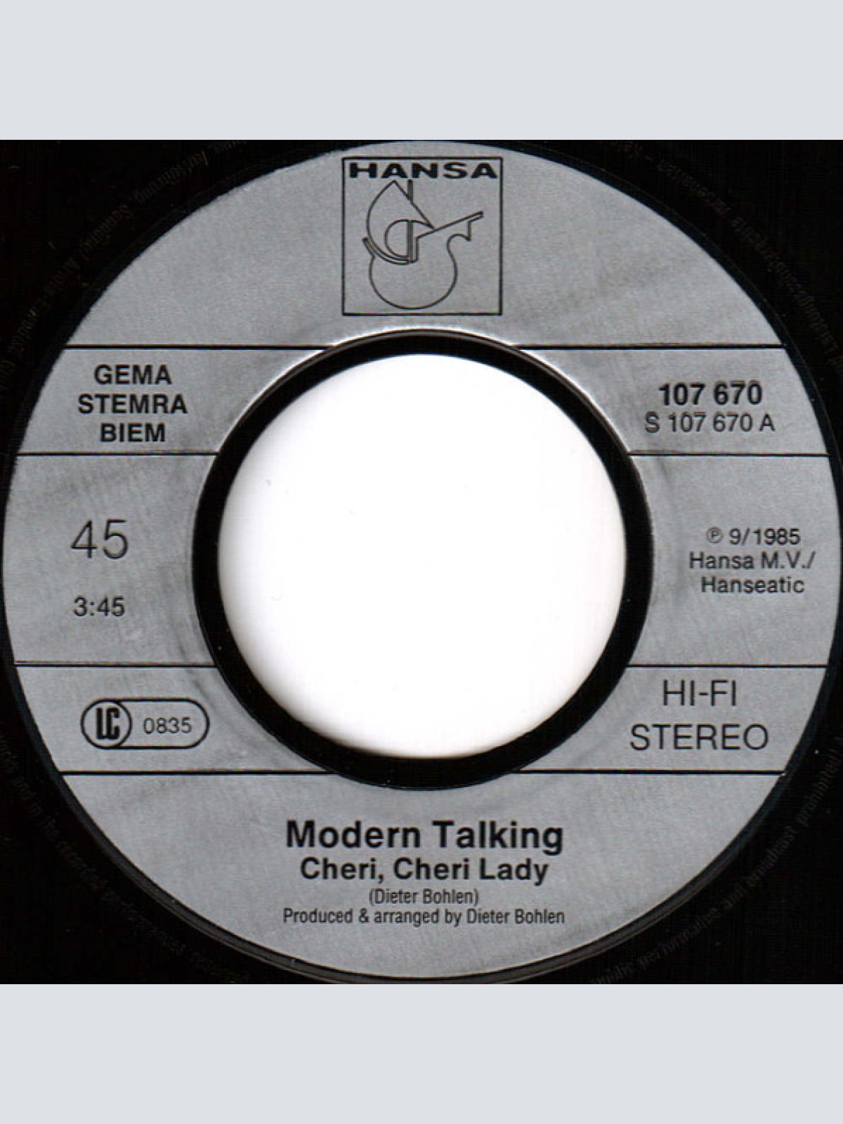 Vinyl / Modern Talking - Cheri, Cheri Lady
