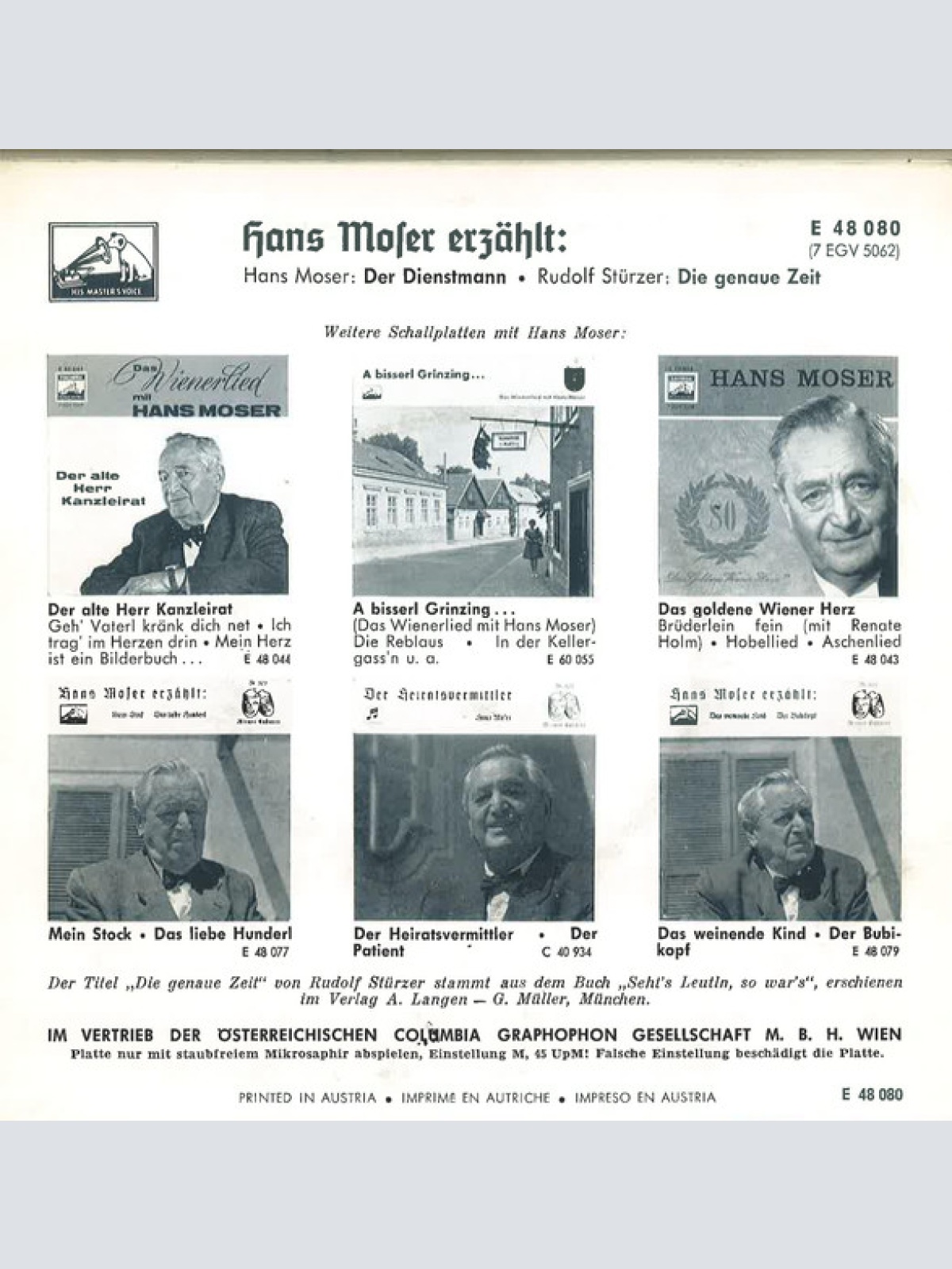 Vinyl / Hans Moser - Hans Moser Erzählt: Der Dienstmann - Die Genaue Zeit