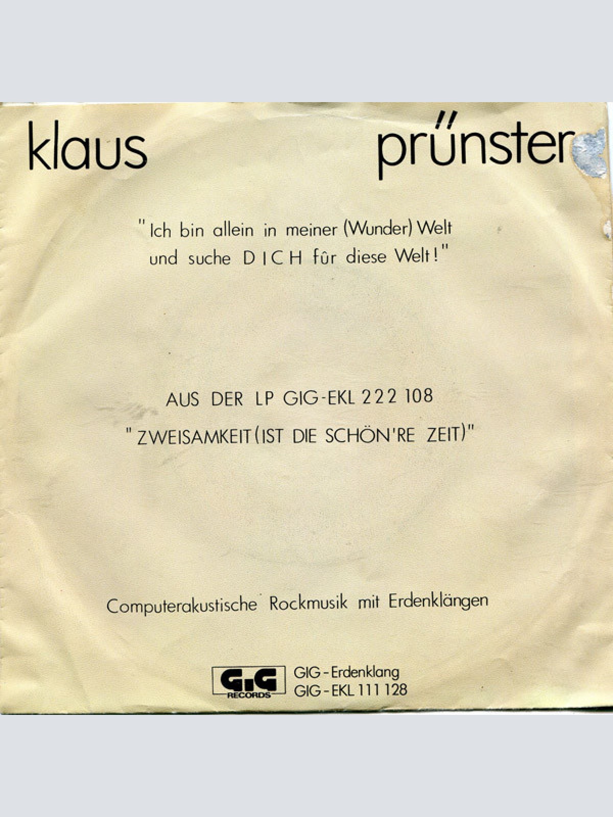 Vinyl / Klaus Prünster - Wunderwelt / Teleflipper-Glücksspielritter
