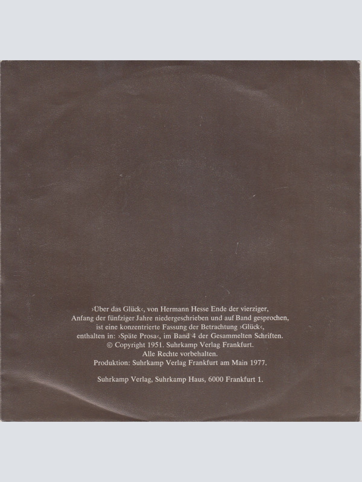 Vinyl / Hermann Hesse - Hermann Hesse Liest >Über Das Glück<