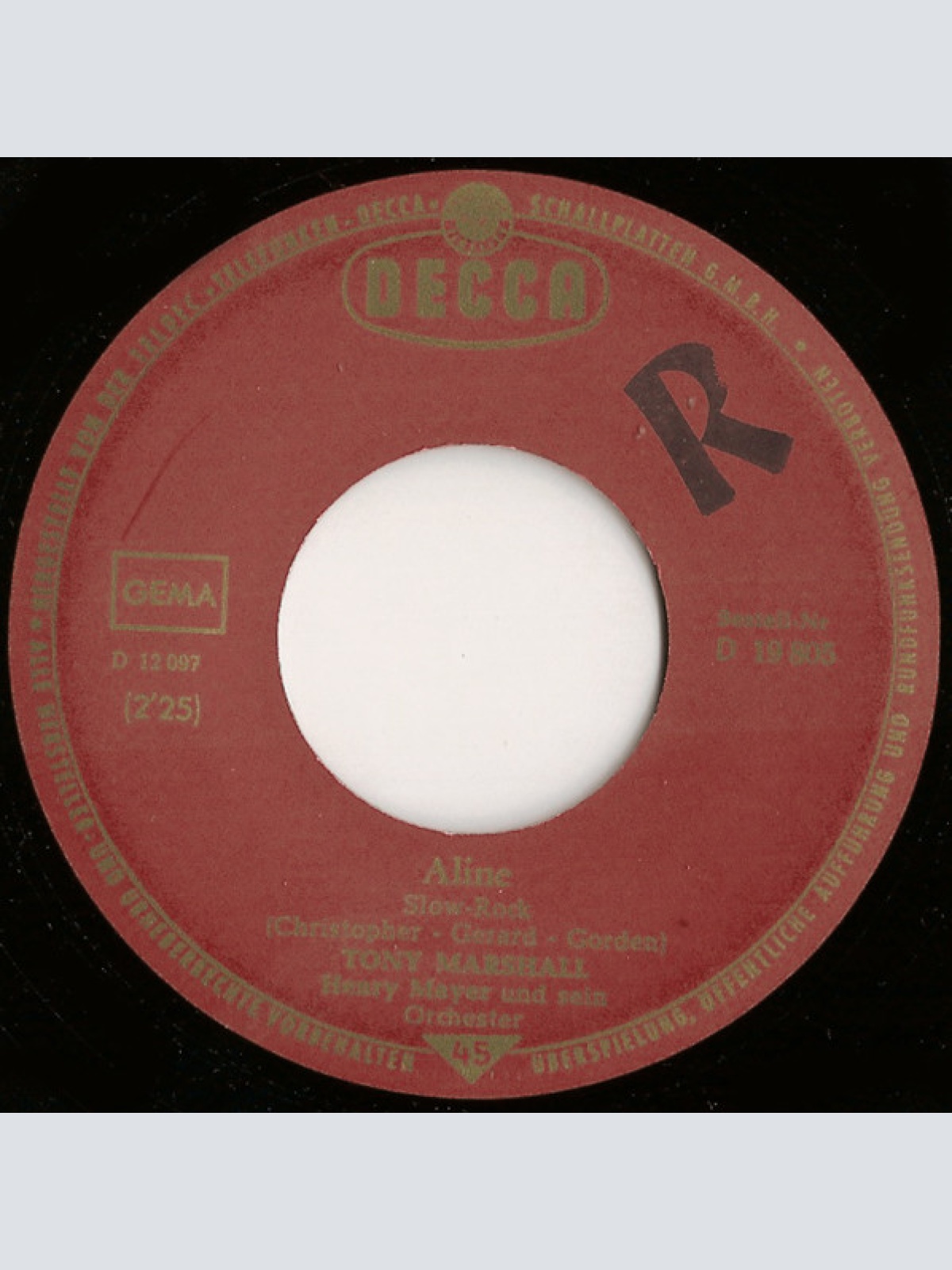 Vinyl / Tony Marshall - Aline / Sag Mir Wann