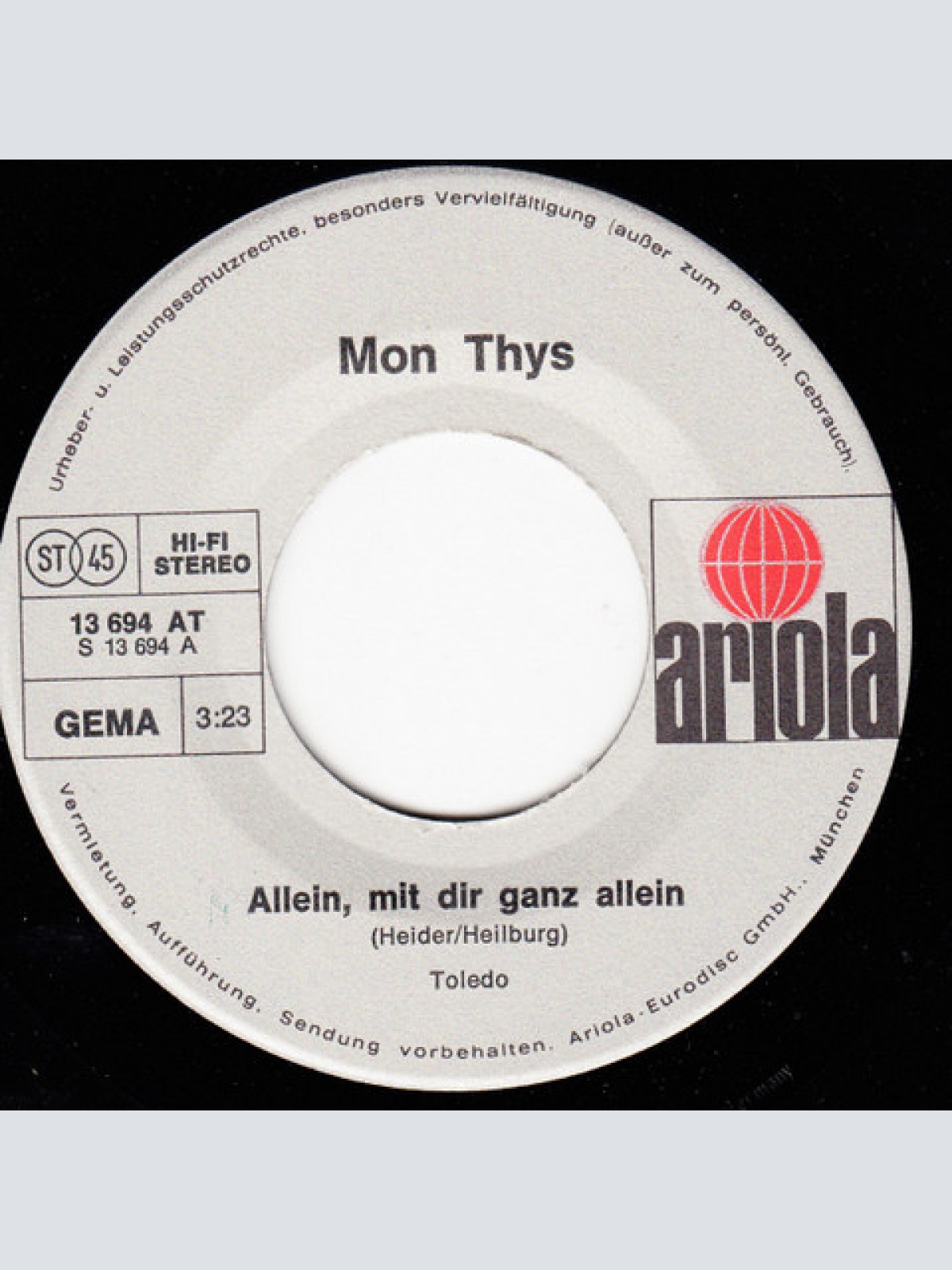 Vinyl / Mon Thys - Allein, Mit Dir Ganz Allein