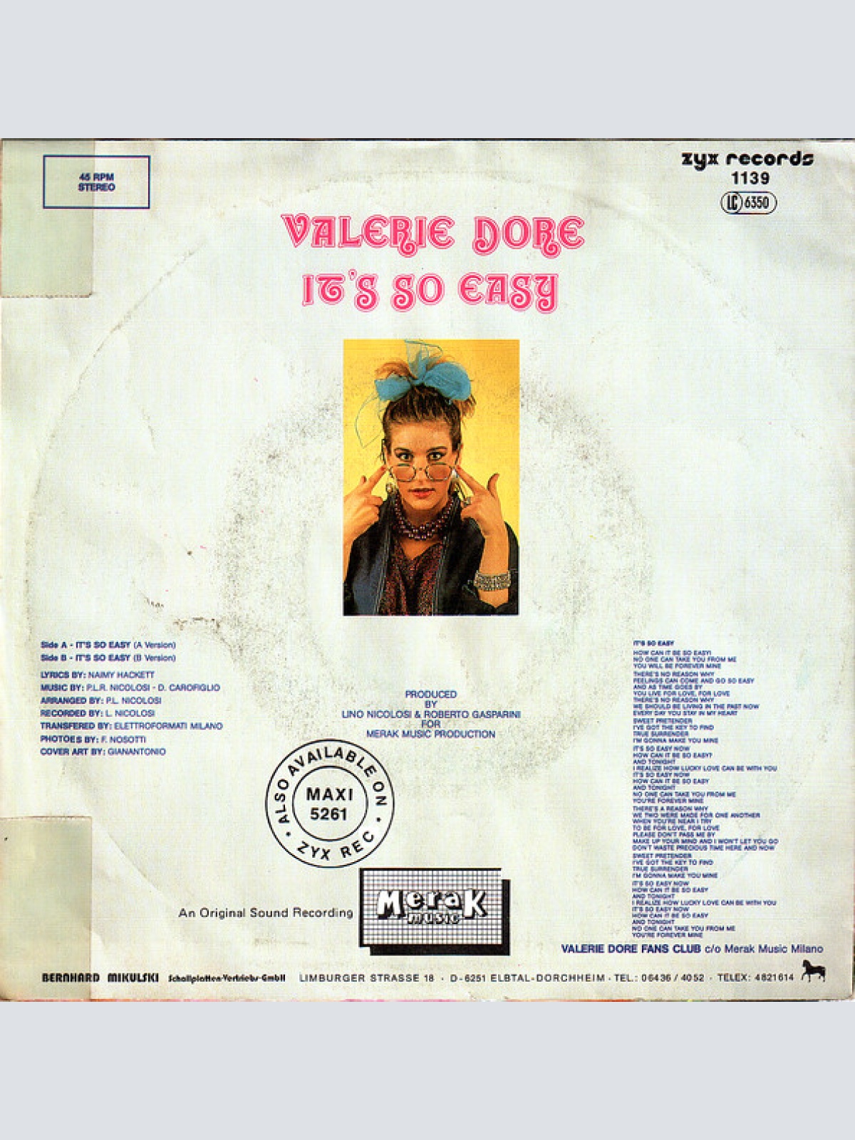 Vinyl / Valerie Dore - It's So Easy