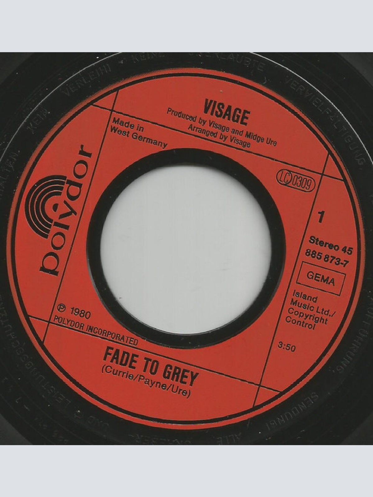 Vinyl / Visage - Fade To Grey