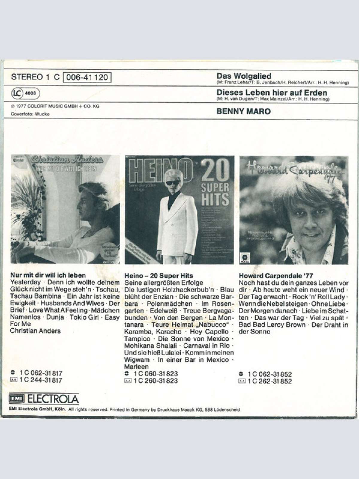 Vinyl / Benny Maro - Das Wolgalied