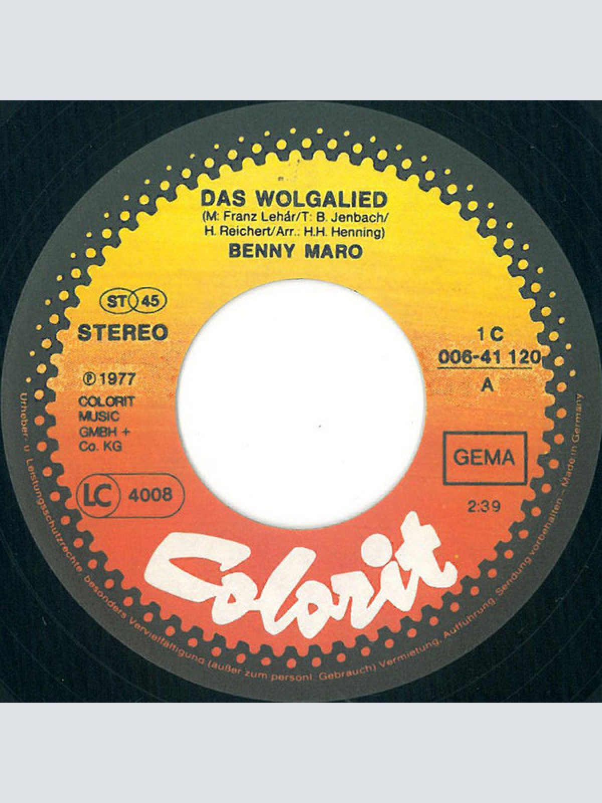 Vinyl / Benny Maro - Das Wolgalied