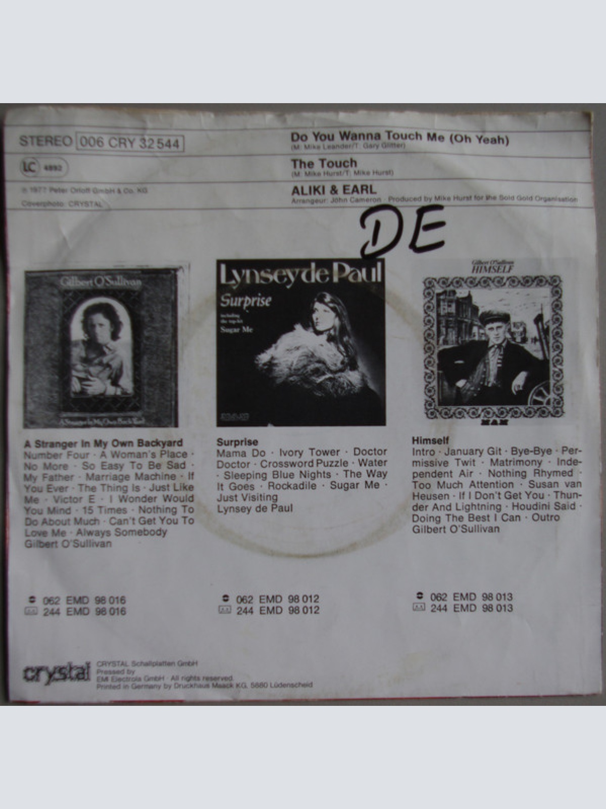 Vinyl / Aliki & Earl - Do You Wanna Touch Me (Oh Yeah)