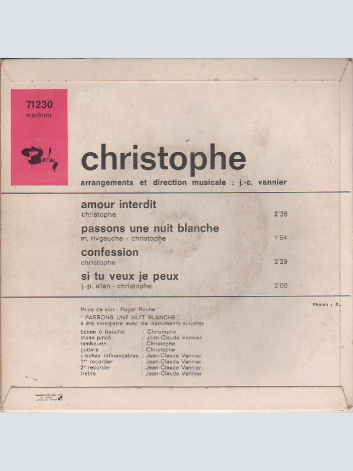 Vinyl / Christophe - Amour Interdit