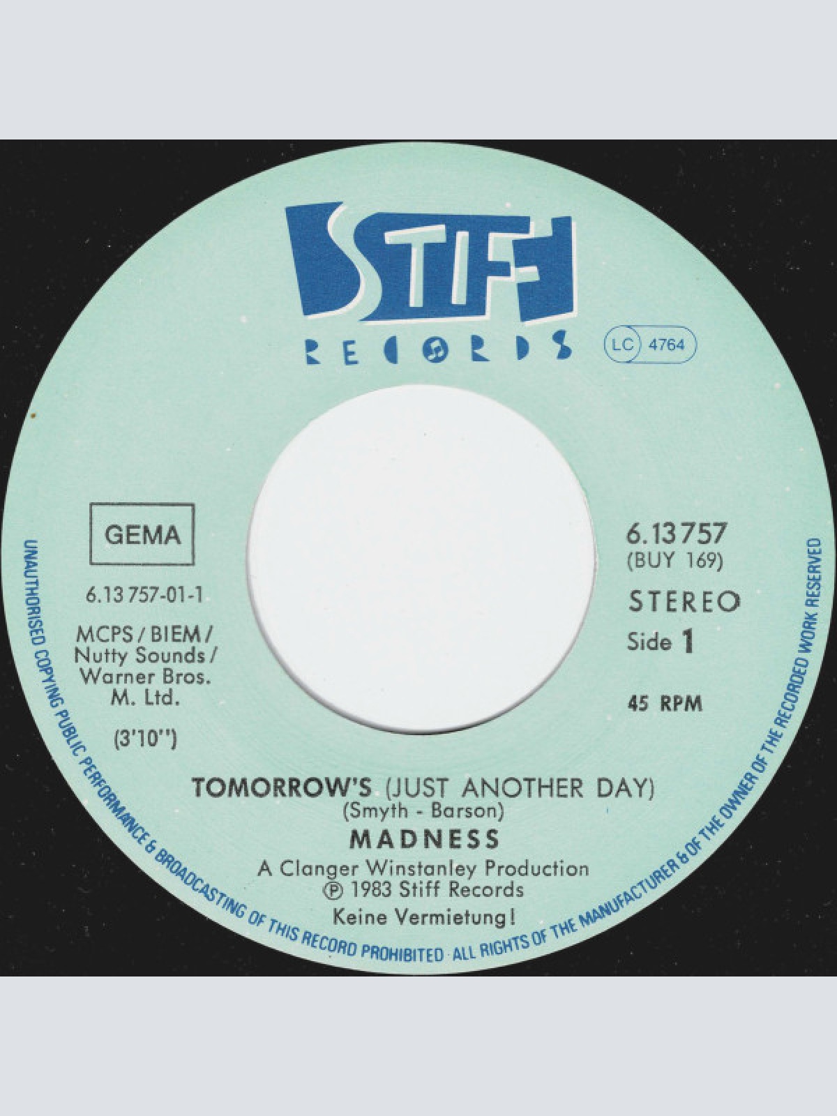 Vinyl / Madness - Tomorrow's.. Just Another Day / Madness (Is All In The Mind)