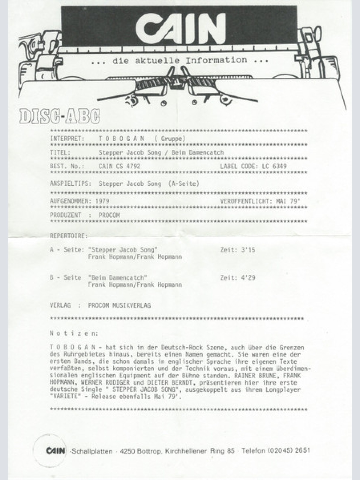 Vinyl / Tobogan - Stepper Jacob Song