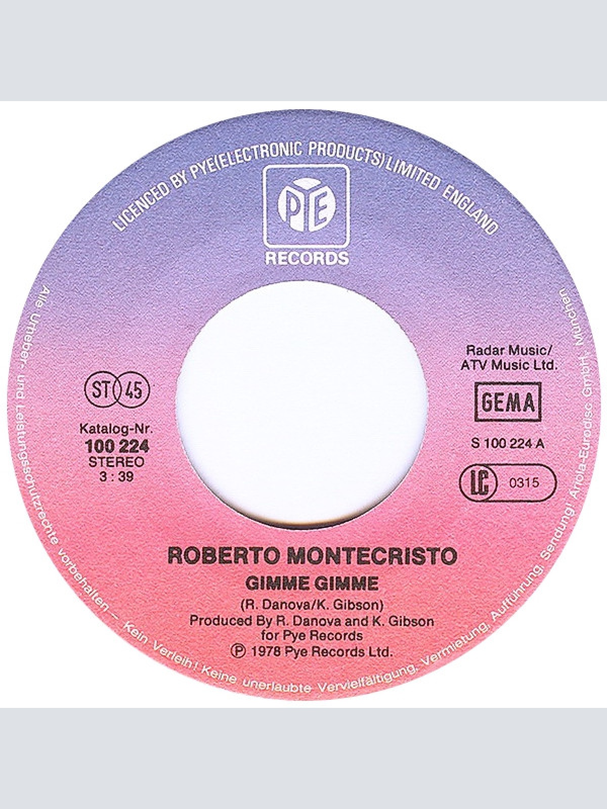 Vinyl / Roberto Montecristo - Gimme Gimme