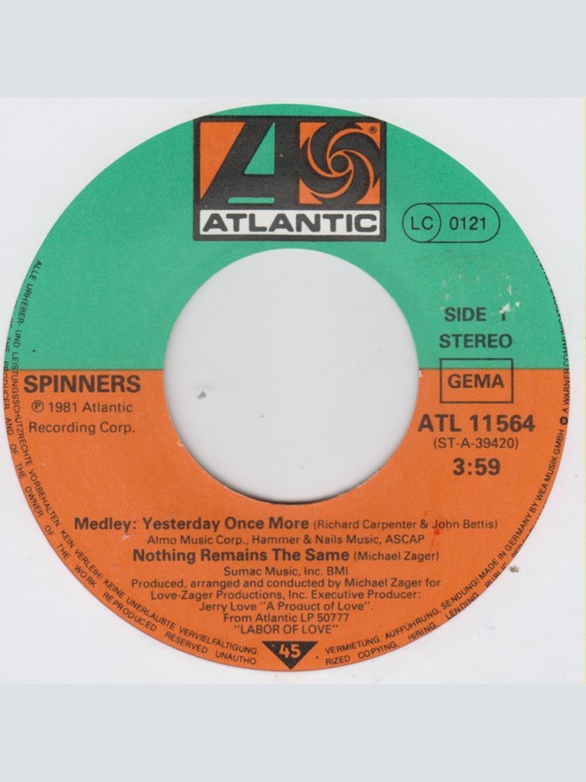 Vinyl / Spinners - (Medley) Yesterday Once More / Nothing Remains The Same / Be My Love