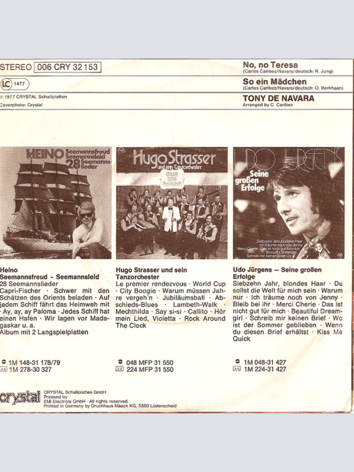 Vinyl / Tony De Navara - No, No, Teresa