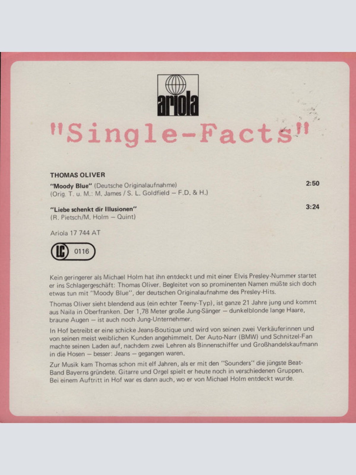 Vinyl / Thomas Oliver (3) - Moody Blue / Liebe Schenkt Dir Illusionen