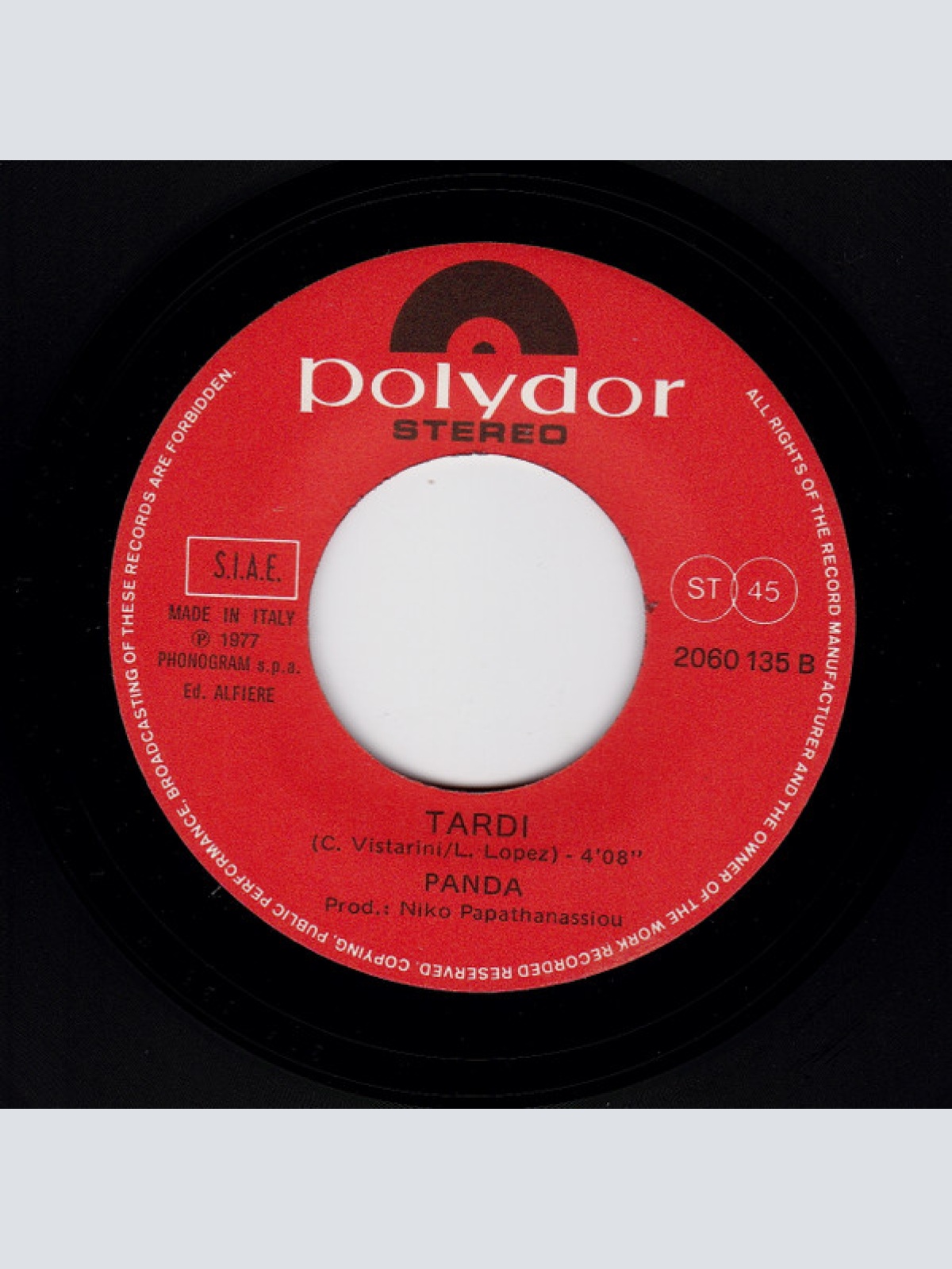 Vinyl / Panda (6) - Voglia Di Morire / Tardi