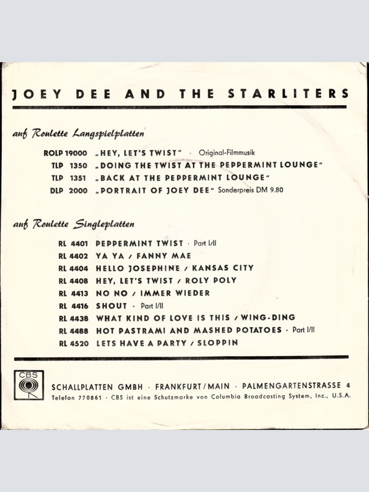 Vinyl / Joey Dee - Bitte Bitte Baby