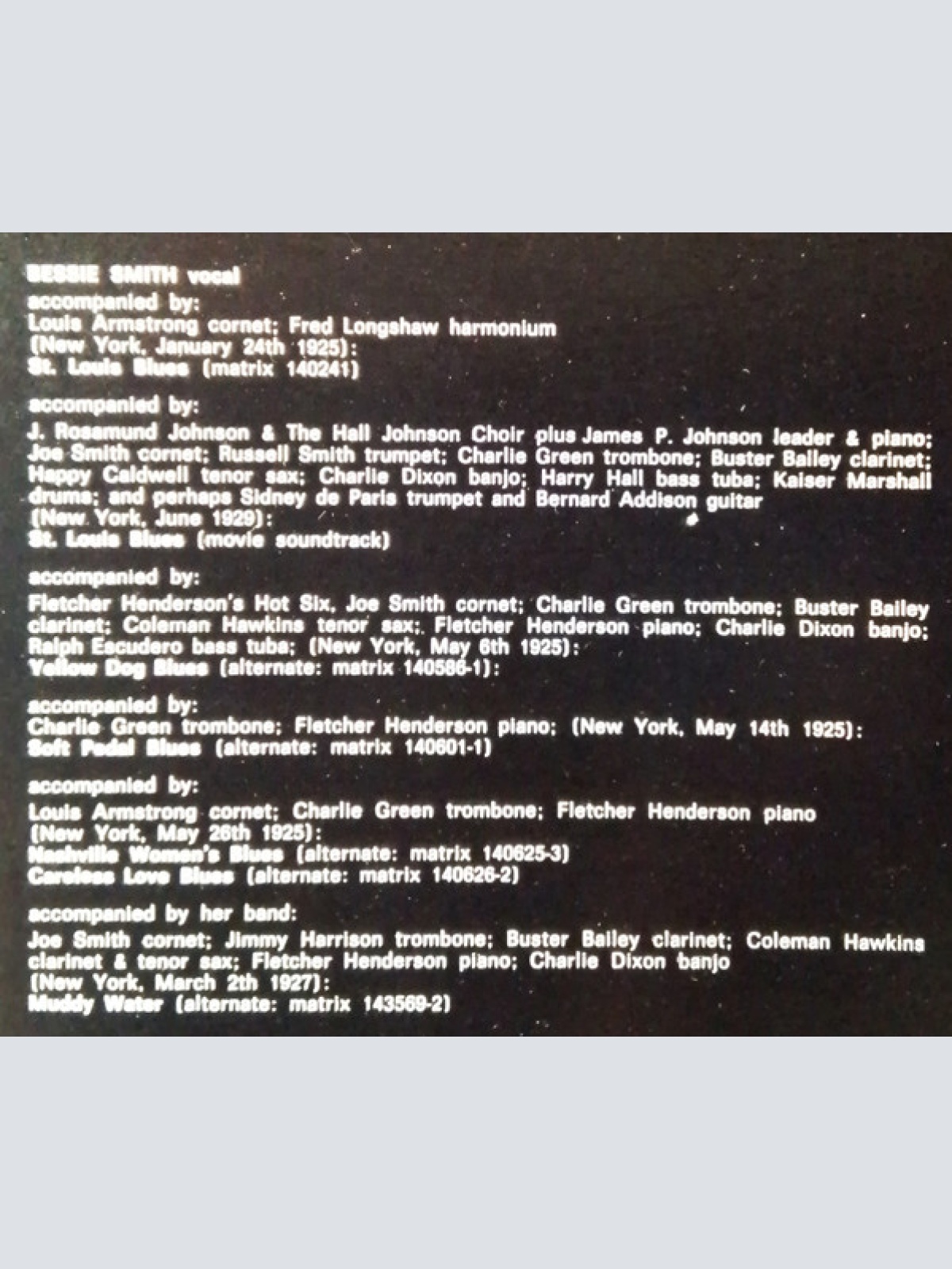 Vinyl / Bessie Smith - "Soundtrack" (The Whole "St. Louis Blues" Soundtrack Plus Rare Alternates)