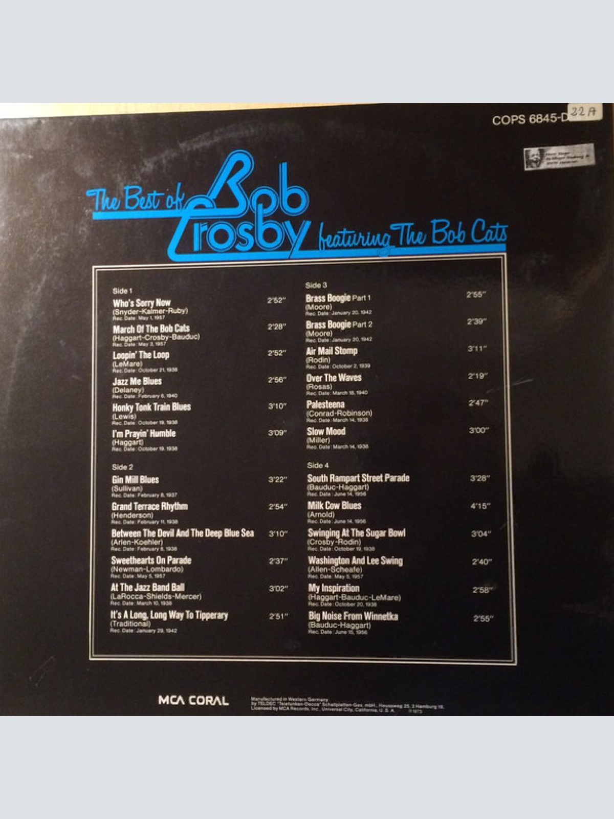 Vinyl / Bob Crosby Featuring  The Bob Cats* - The Best Of Bob Crosby Featuring The Bob Cats