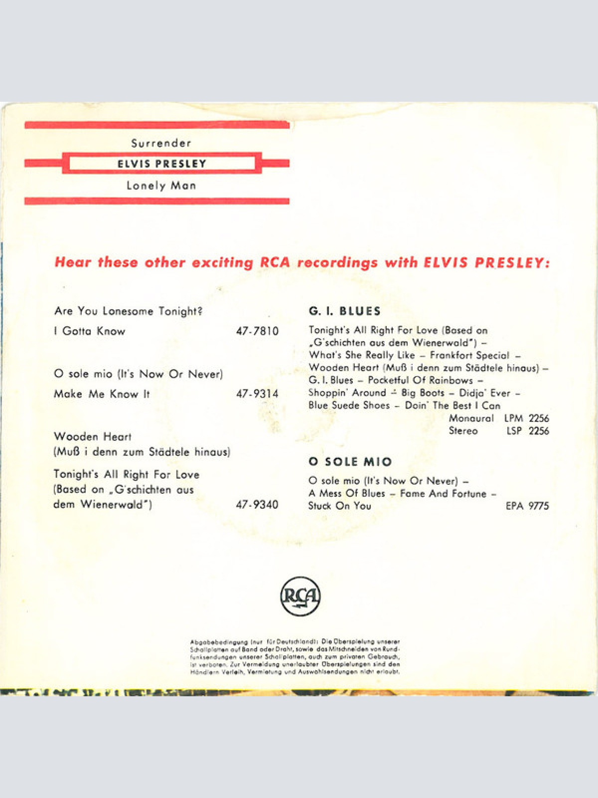 Vinyl / Elvis Presley - Surrender (Torna A Surriento)